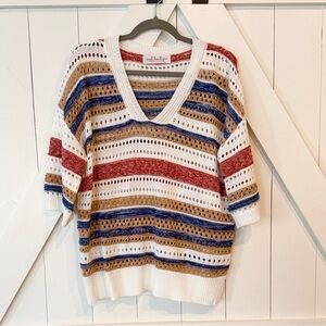 V-Neck Pullover Open Crochet Sweater